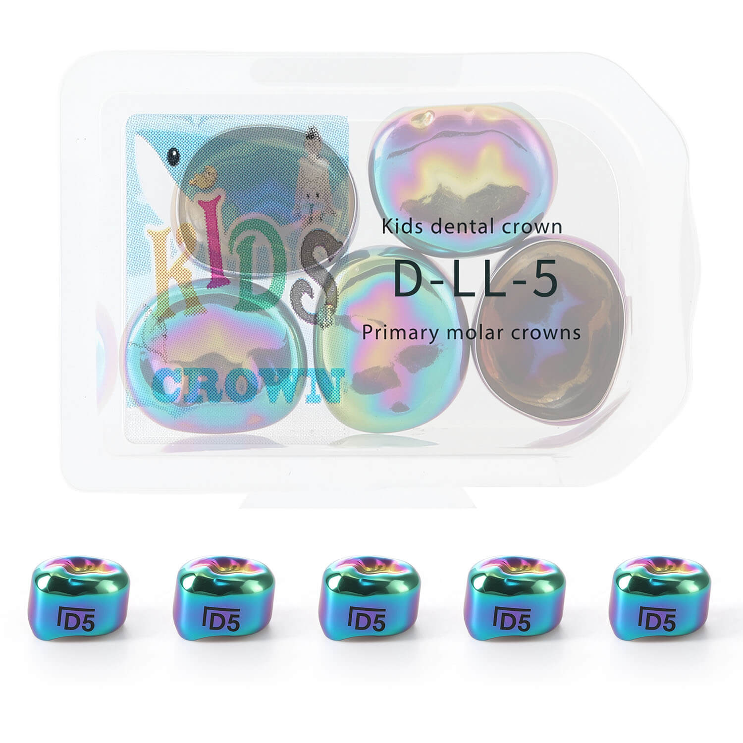 48 Sizes Dental Colored Primary Molar Kids Crown Teeth Stainless Steel Preformed Temporary Crowns 5pcs/Box