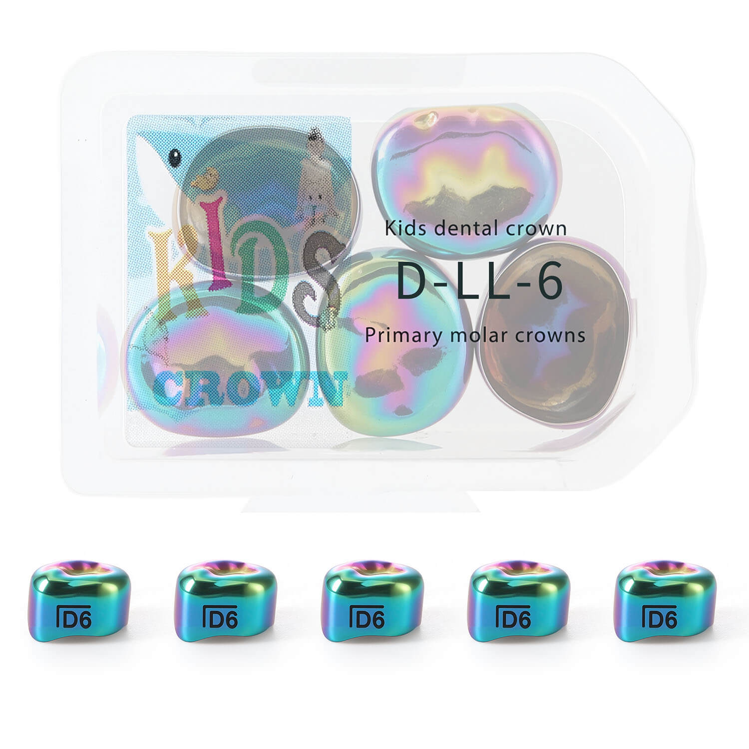 48 Sizes Dental Colored Primary Molar Kids Crown Teeth Stainless Steel Preformed Temporary Crowns 5pcs/Box