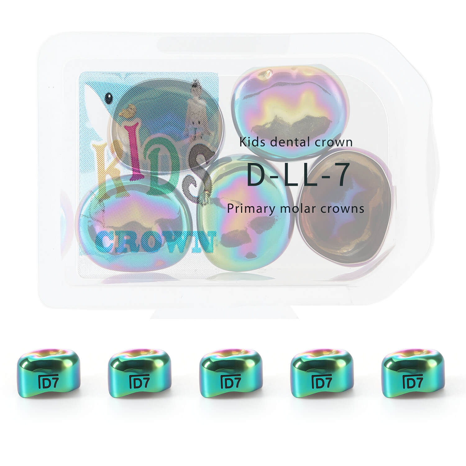 48 Sizes Dental Colored Primary Molar Kids Crown Teeth Stainless Steel Preformed Temporary Crowns 5pcs/Box