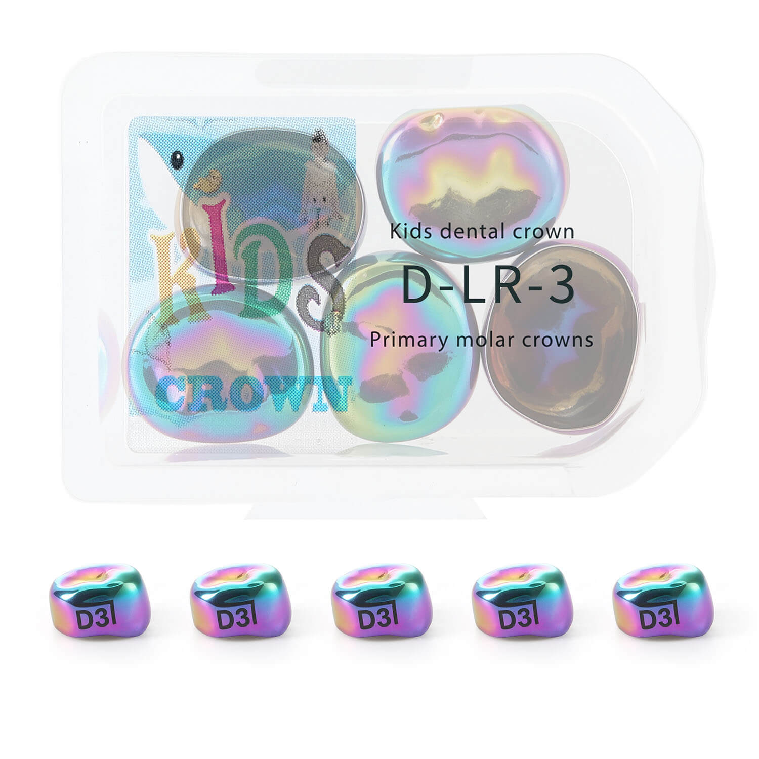 48 Sizes Dental Colored Primary Molar Kids Crown Teeth Stainless Steel Preformed Temporary Crowns 5pcs/Box