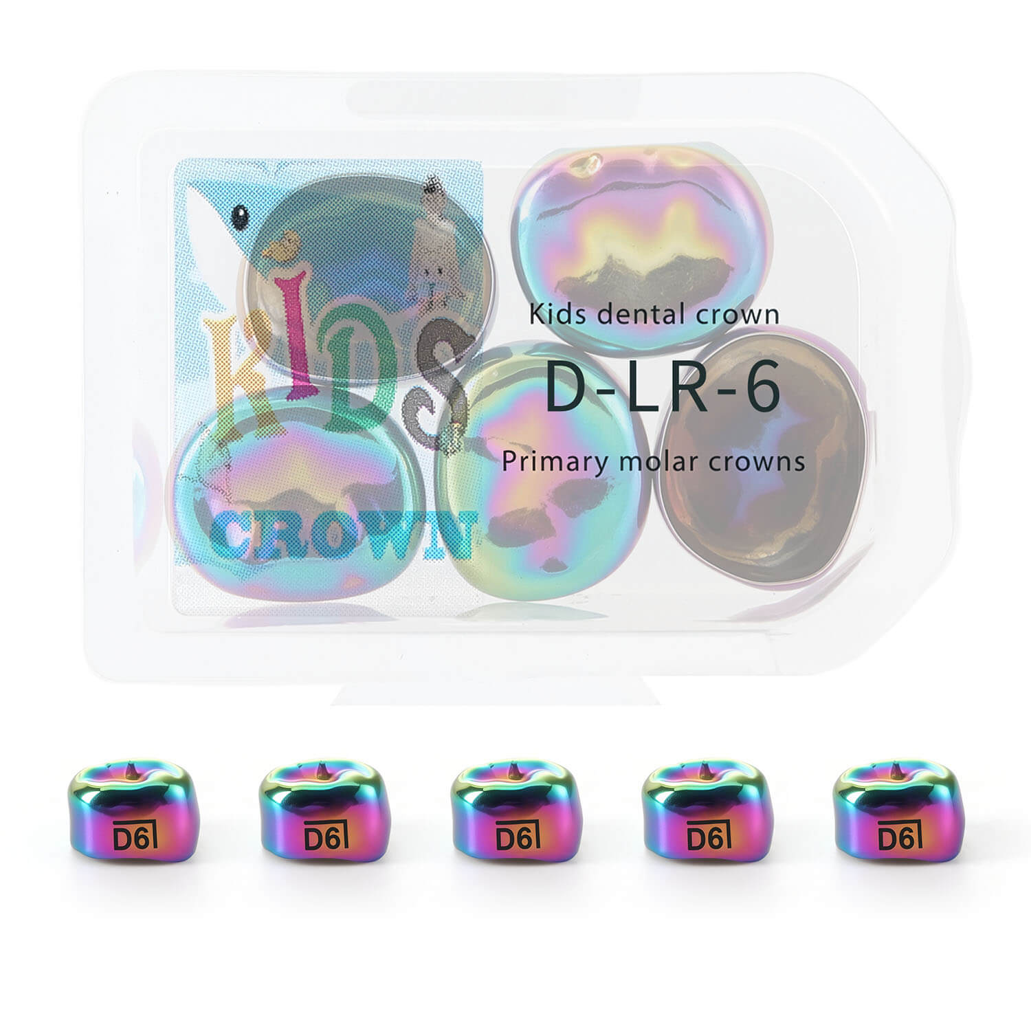48 Sizes Dental Colored Primary Molar Kids Crown Teeth Stainless Steel Preformed Temporary Crowns 5pcs/Box
