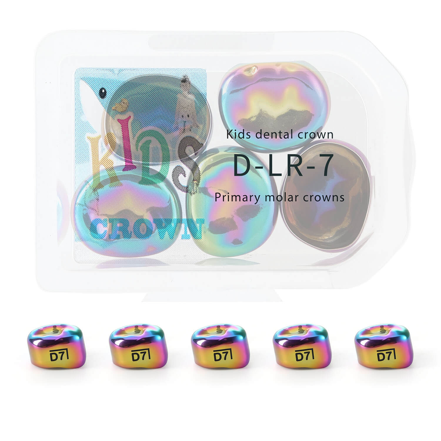 48 Sizes Dental Colored Primary Molar Kids Crown Teeth Stainless Steel Preformed Temporary Crowns 5pcs/Box