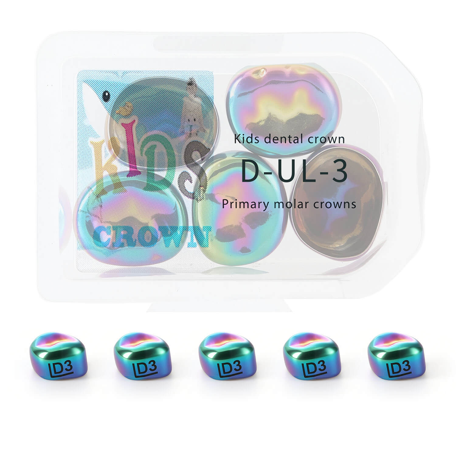 48 Sizes Dental Colored Primary Molar Kids Crown Teeth Stainless Steel Preformed Temporary Crowns 5pcs/Box
