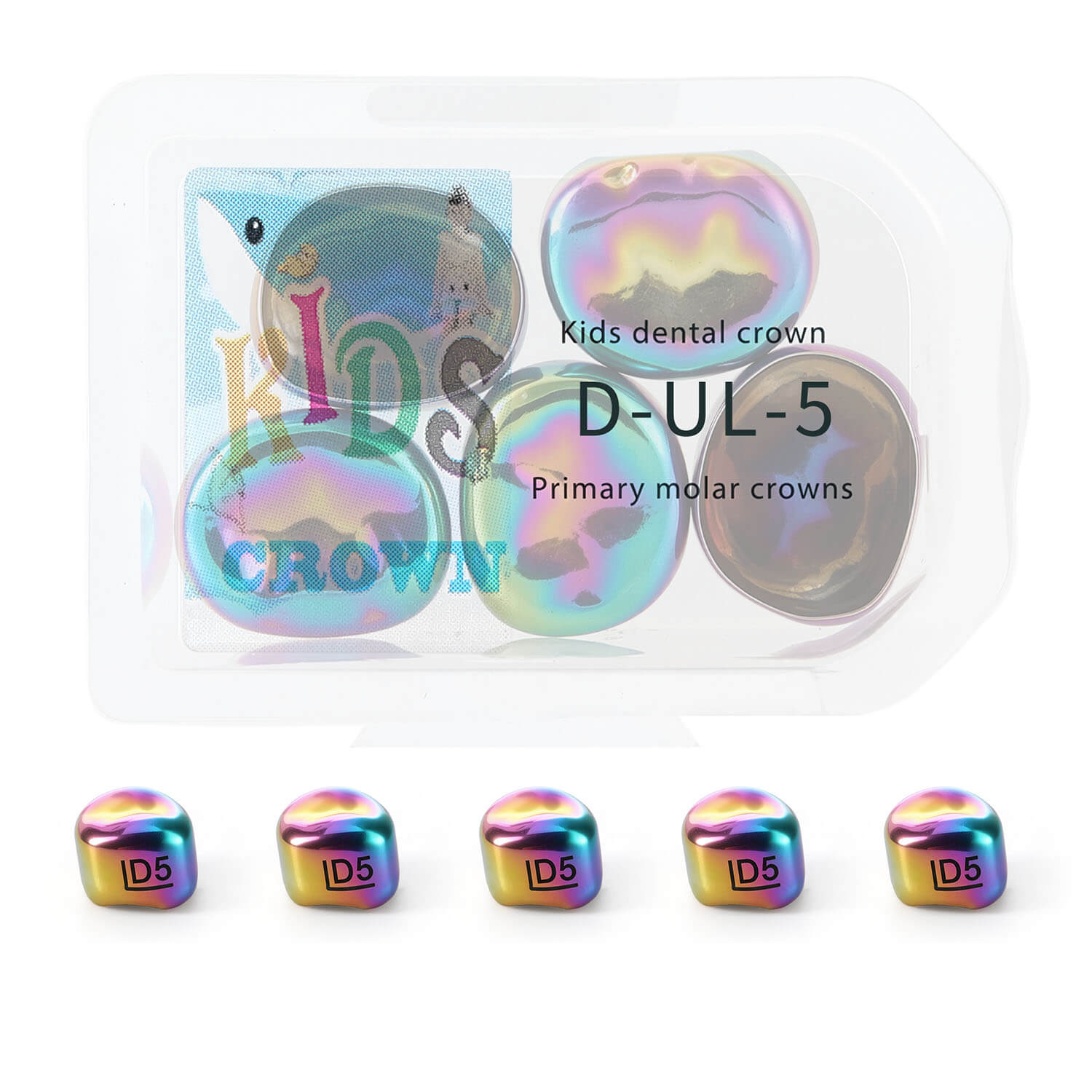 48 Sizes Dental Colored Primary Molar Kids Crown Teeth Stainless Steel Preformed Temporary Crowns 5pcs/Box