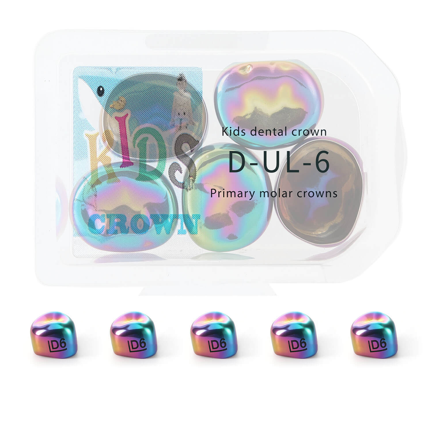 48 Sizes Dental Colored Primary Molar Kids Crown Teeth Stainless Steel Preformed Temporary Crowns 5pcs/Box