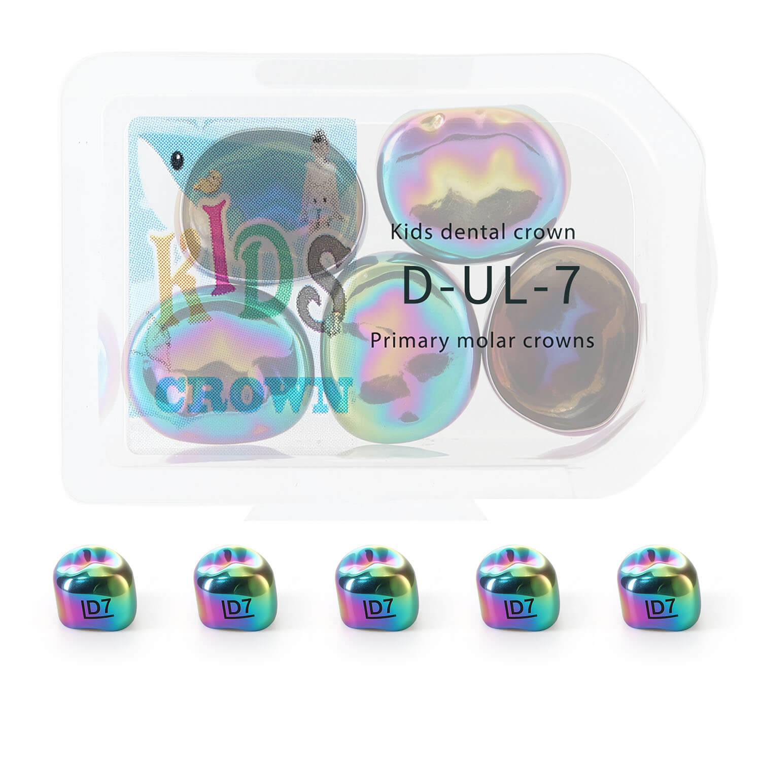 48 Sizes Dental Colored Primary Molar Kids Crown Teeth Stainless Steel Preformed Temporary Crowns 5pcs/Box