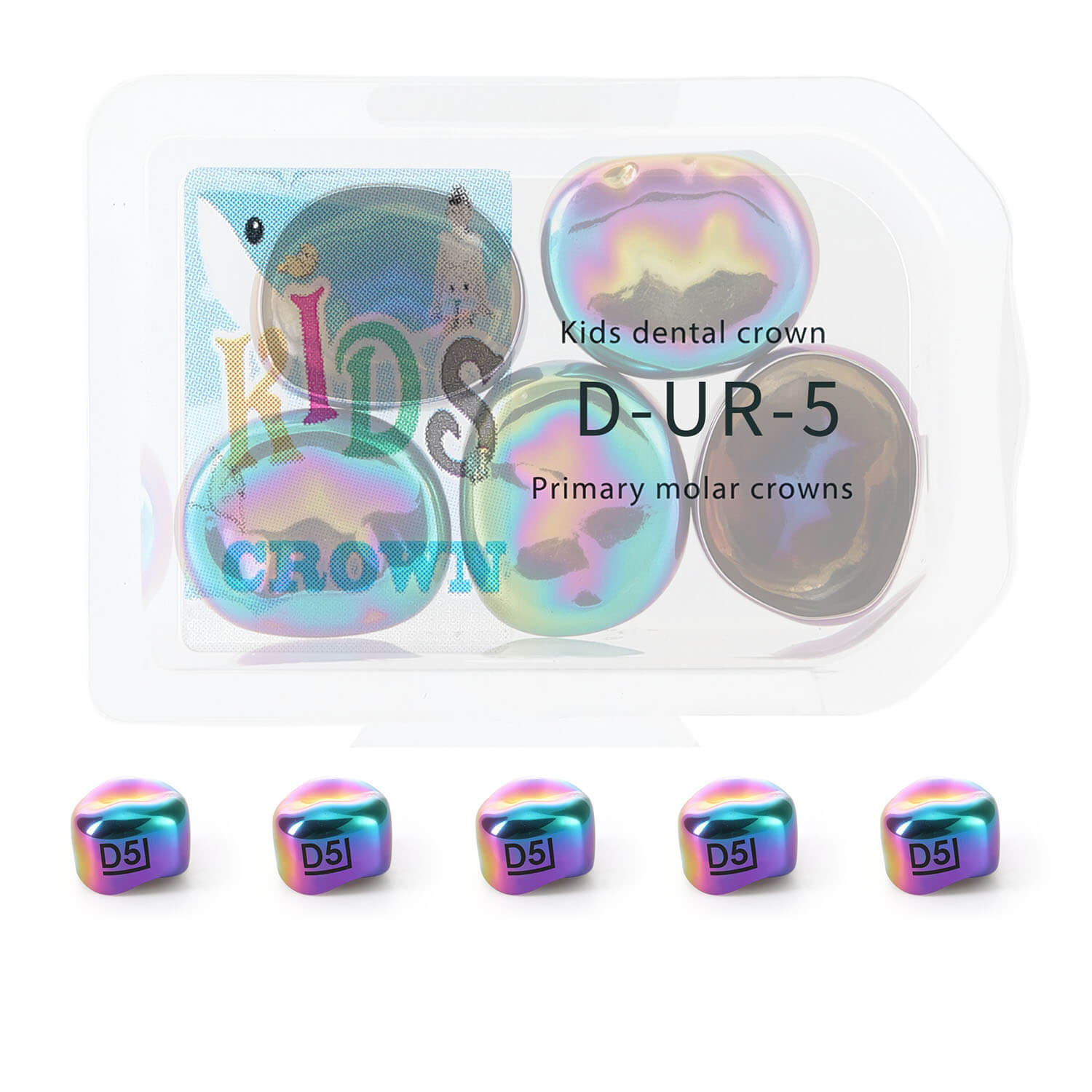 48 Sizes Dental Colored Primary Molar Kids Crown Teeth Stainless Steel Preformed Temporary Crowns 5pcs/Box