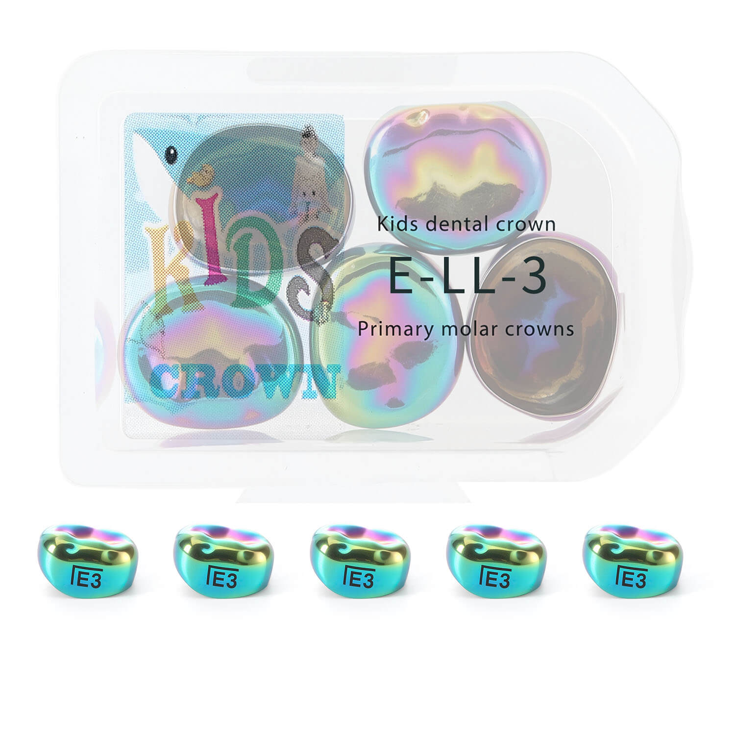48 Sizes Dental Colored Primary Molar Kids Crown Teeth Stainless Steel Preformed Temporary Crowns 5pcs/Box