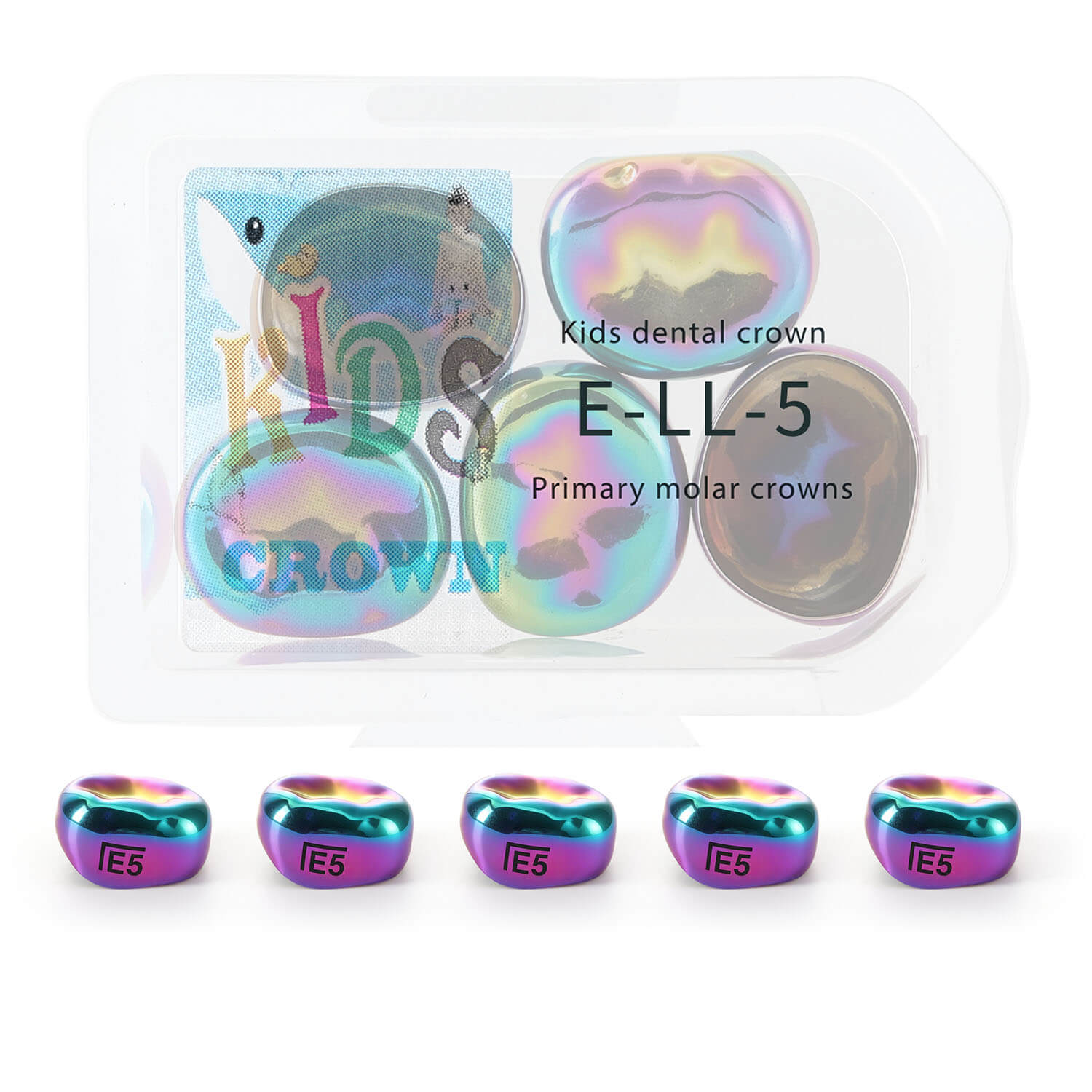48 Sizes Dental Colored Primary Molar Kids Crown Teeth Stainless Steel Preformed Temporary Crowns 5pcs/Box