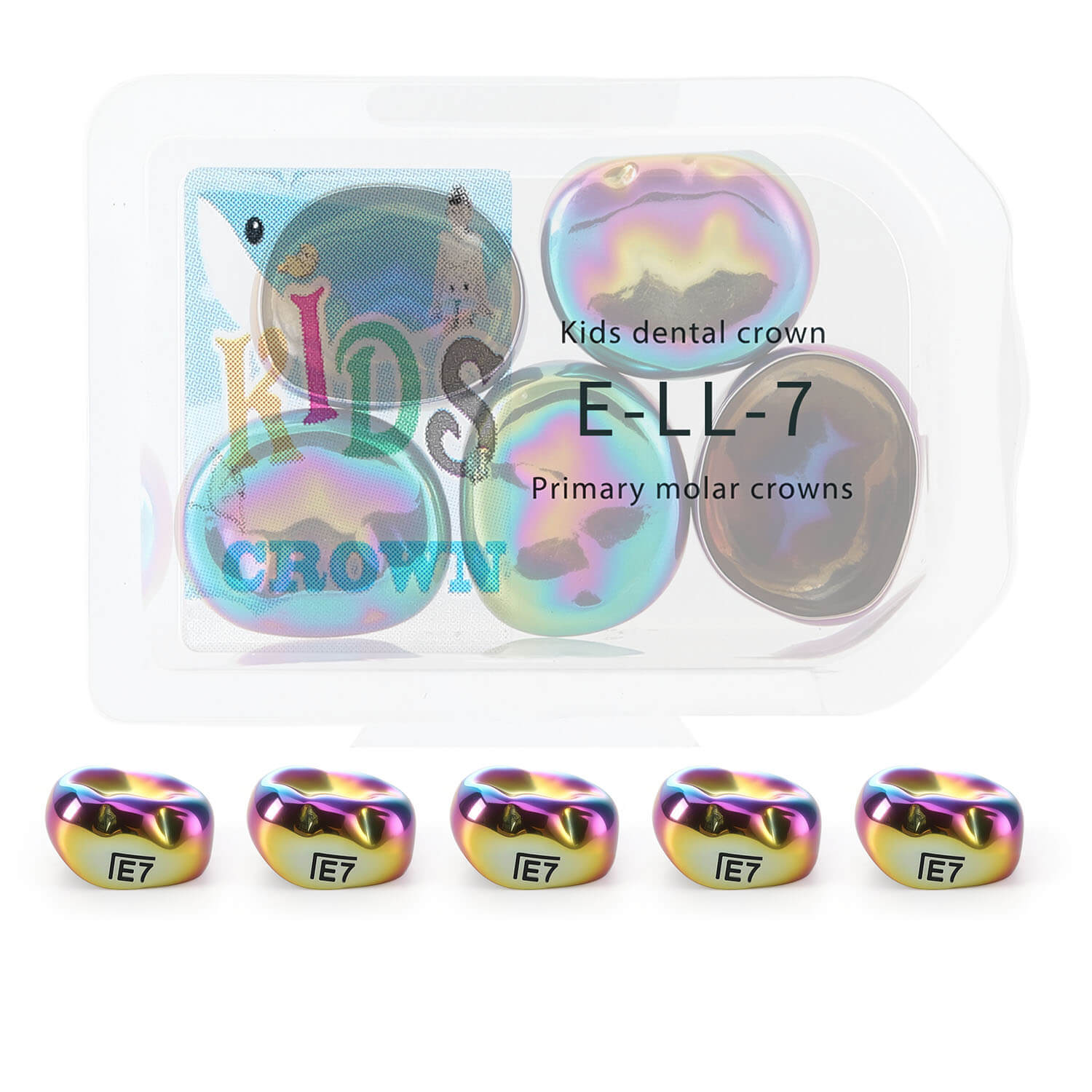 48 Sizes Dental Colored Primary Molar Kids Crown Teeth Stainless Steel Preformed Temporary Crowns 5pcs/Box