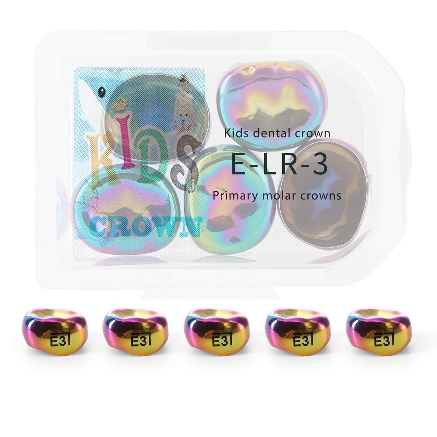48 Sizes Dental Colored Primary Molar Kids Crown Teeth Stainless Steel Preformed Temporary Crowns 5pcs/Box