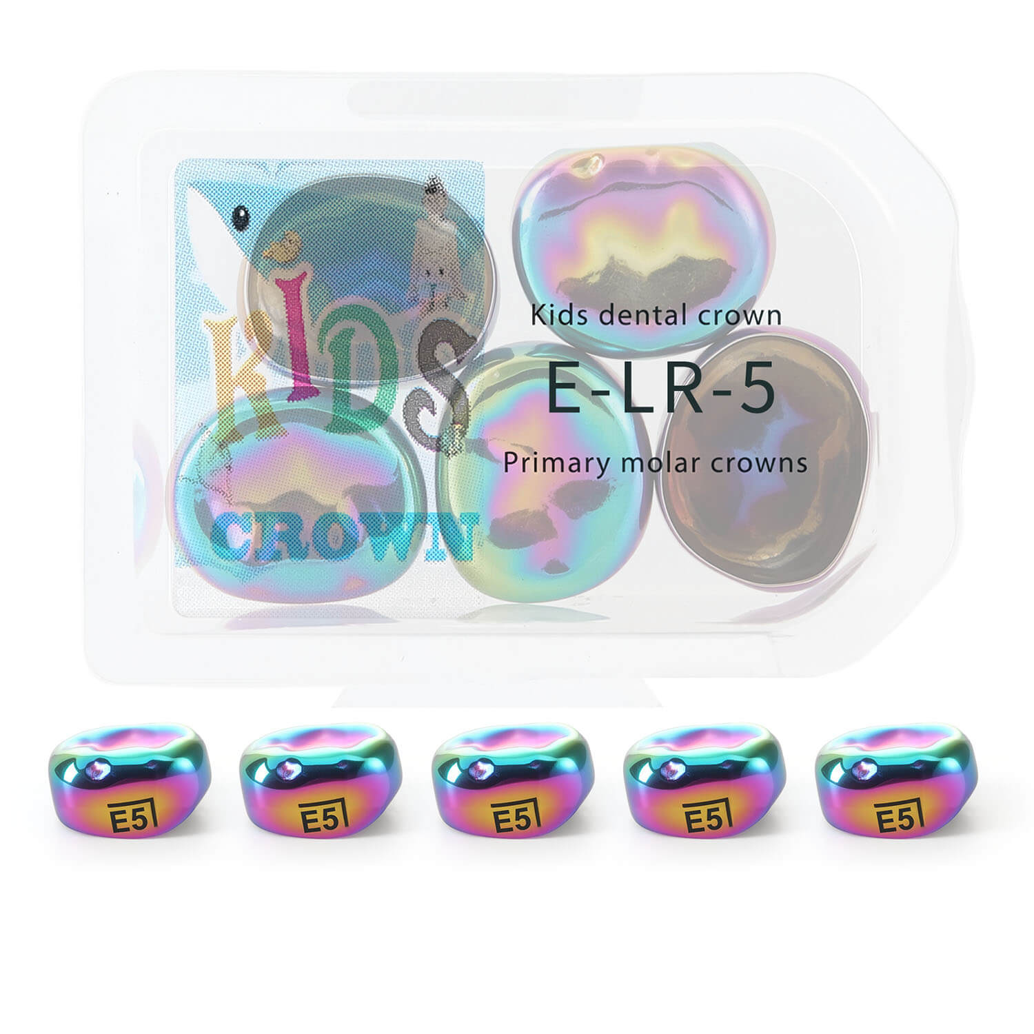 48 Sizes Dental Colored Primary Molar Kids Crown Teeth Stainless Steel Preformed Temporary Crowns 5pcs/Box