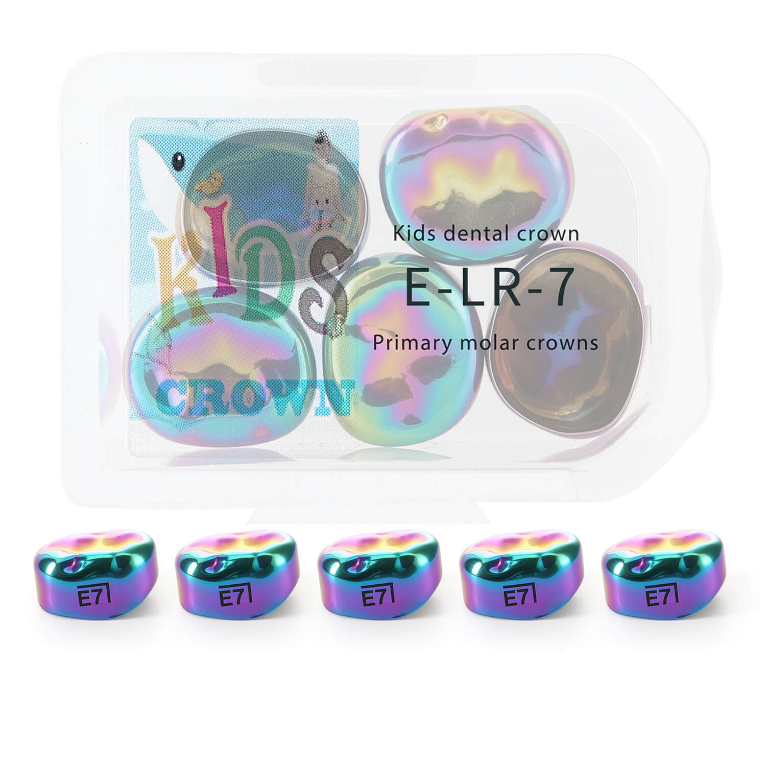 48 Sizes Dental Colored Primary Molar Kids Crown Teeth Stainless Steel Preformed Temporary Crowns 5pcs/Box