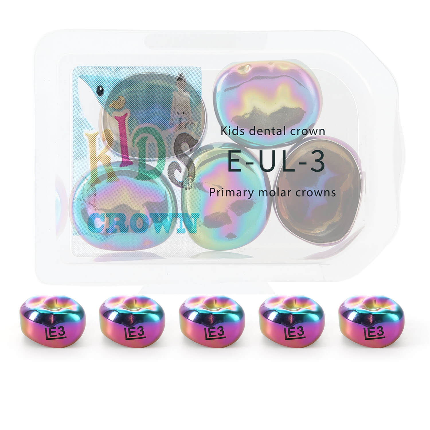 48 Sizes Dental Colored Primary Molar Kids Crown Teeth Stainless Steel Preformed Temporary Crowns 5pcs/Box