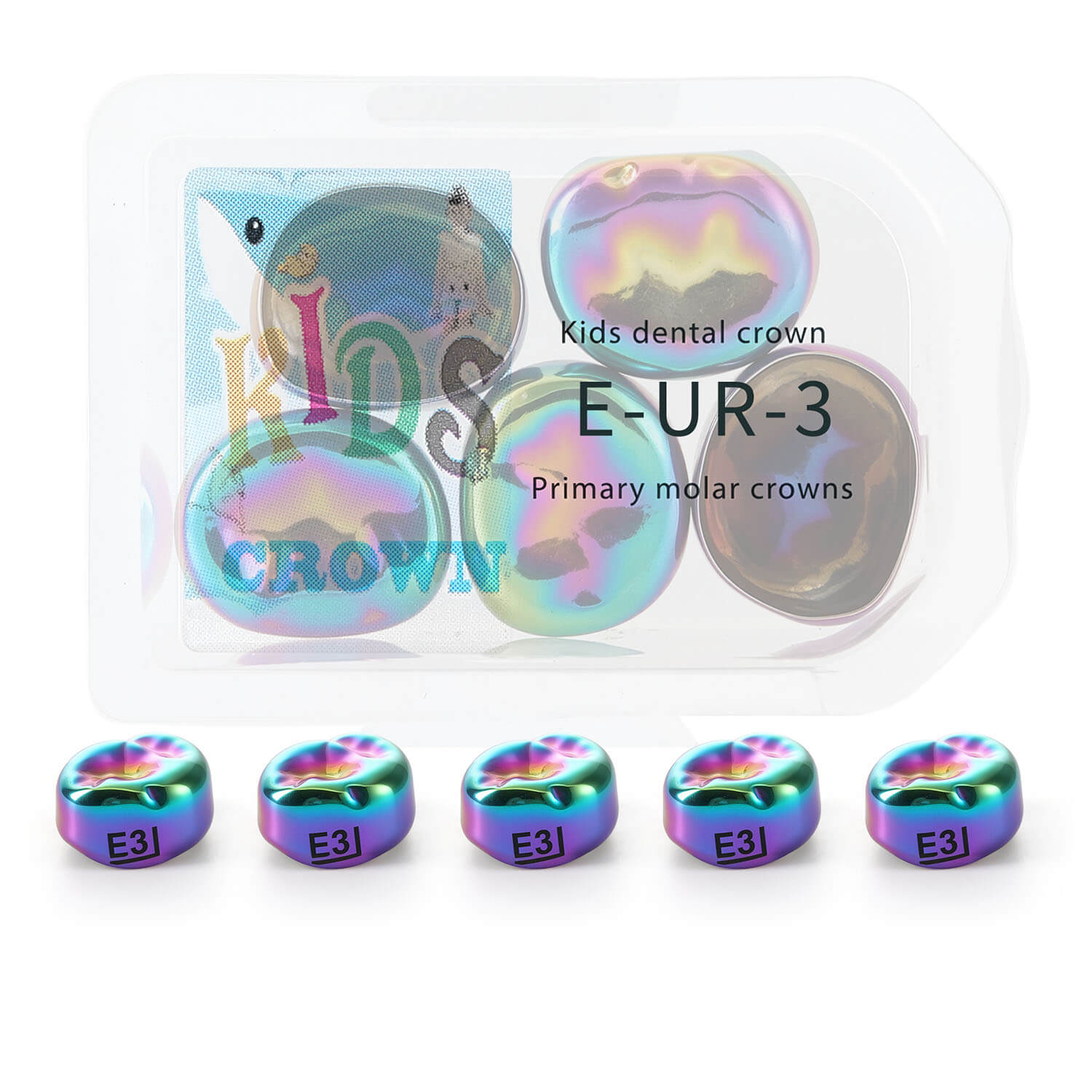 48 Sizes Dental Colored Primary Molar Kids Crown Teeth Stainless Steel Preformed Temporary Crowns 5pcs/Box