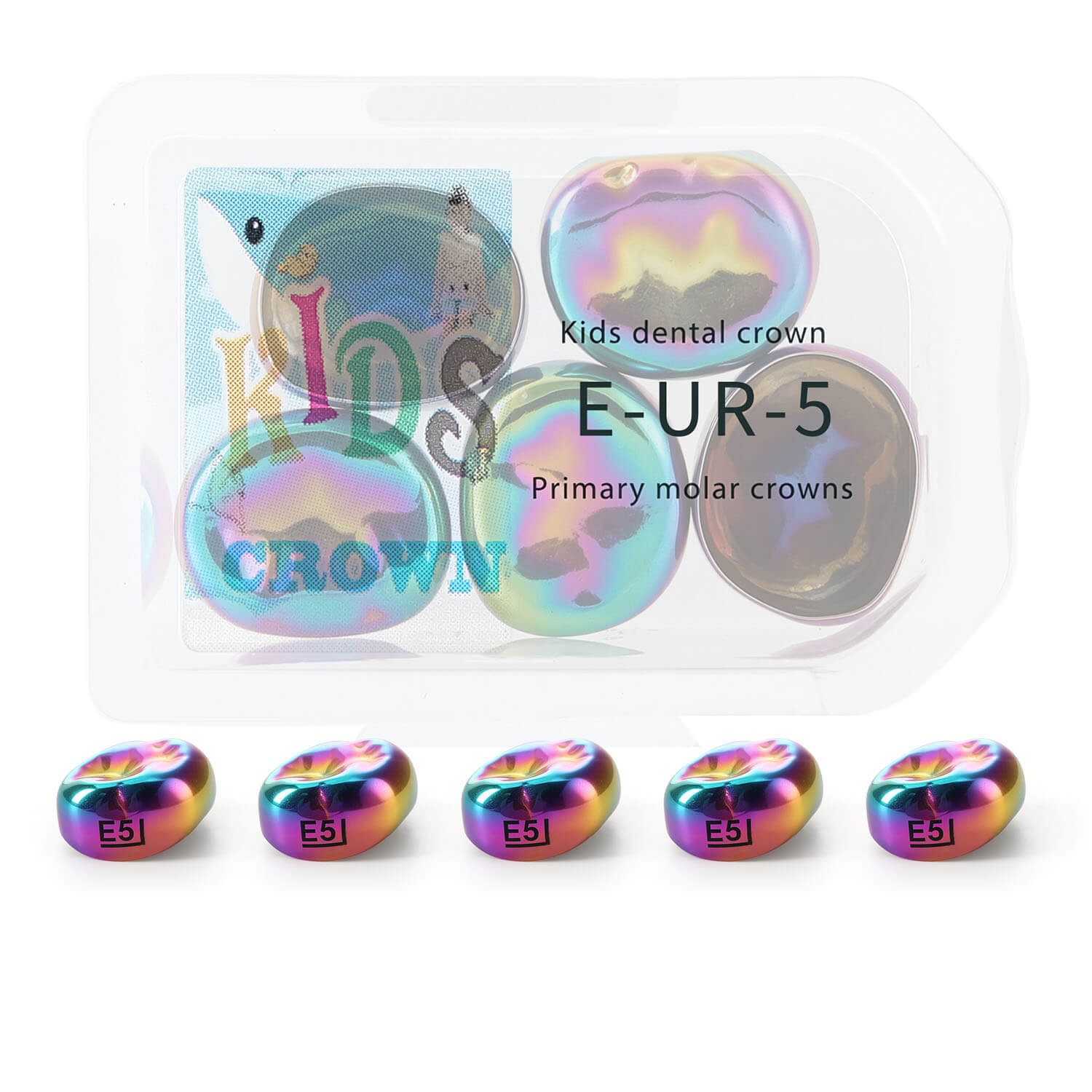48 Sizes Dental Colored Primary Molar Kids Crown Teeth Stainless Steel Preformed Temporary Crowns 5pcs/Box