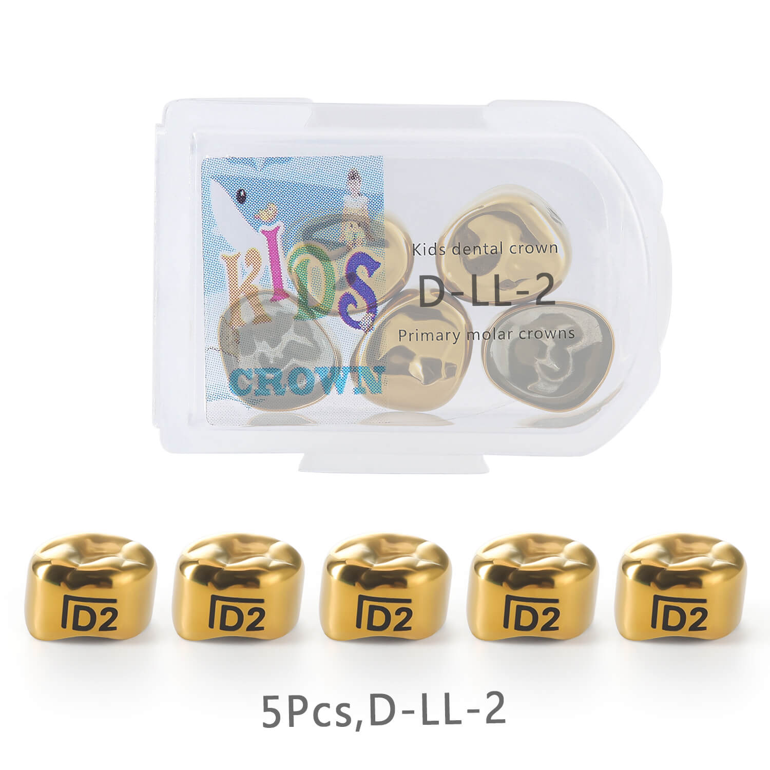48 Sizes Dental Gold Primary Molar Kids Crown Stainless Steel Preformed Temporary Crowns 5pcs/Box