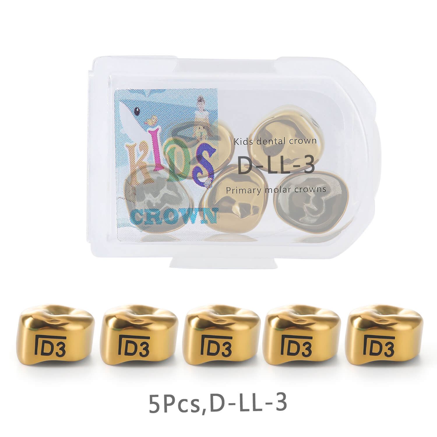48 Sizes Dental Gold Primary Molar Kids Crown Stainless Steel Preformed Temporary Crowns 5pcs/Box