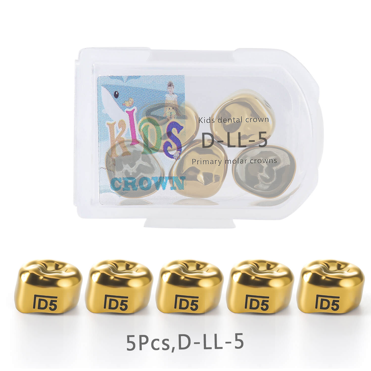 48 Sizes Dental Gold Primary Molar Kids Crown Stainless Steel Preformed Temporary Crowns 5pcs/Box