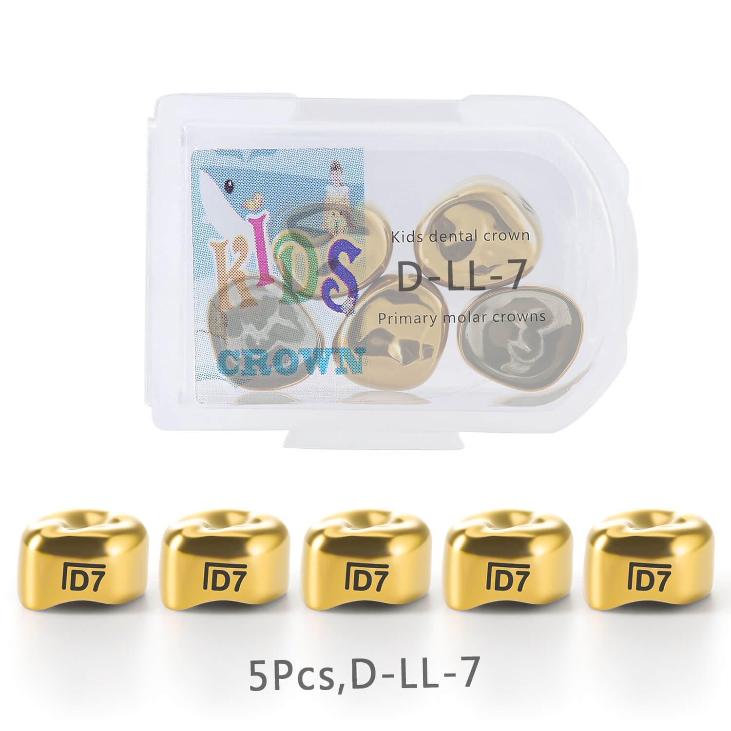 48 Sizes Dental Gold Primary Molar Kids Crown Stainless Steel Preformed Temporary Crowns 5pcs/Box