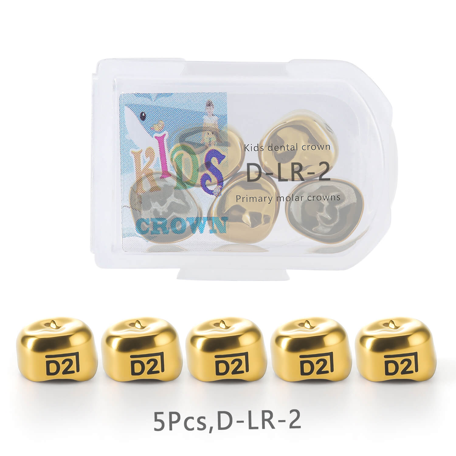 48 Sizes Dental Gold Primary Molar Kids Crown Stainless Steel Preformed Temporary Crowns 5pcs/Box