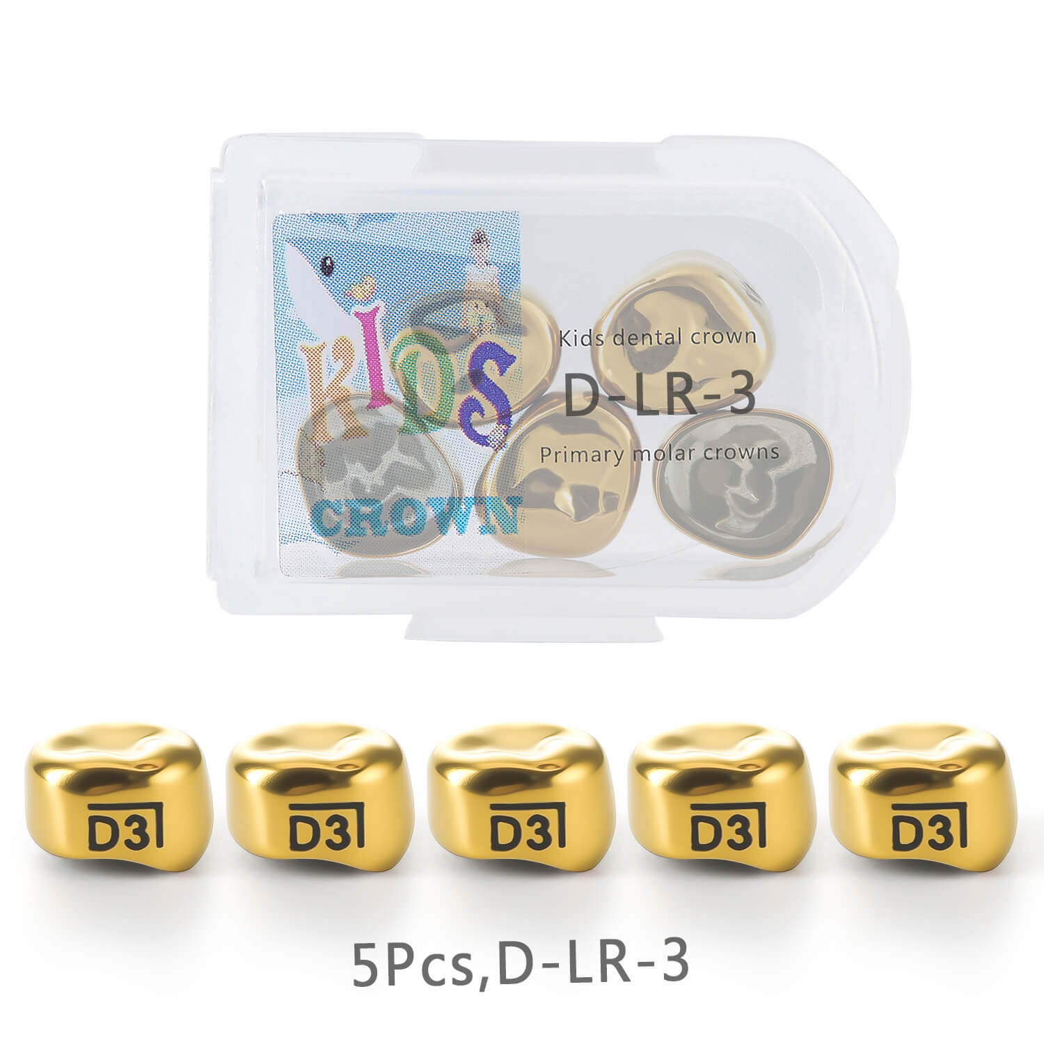48 Sizes Dental Gold Primary Molar Kids Crown Stainless Steel Preformed Temporary Crowns 5pcs/Box