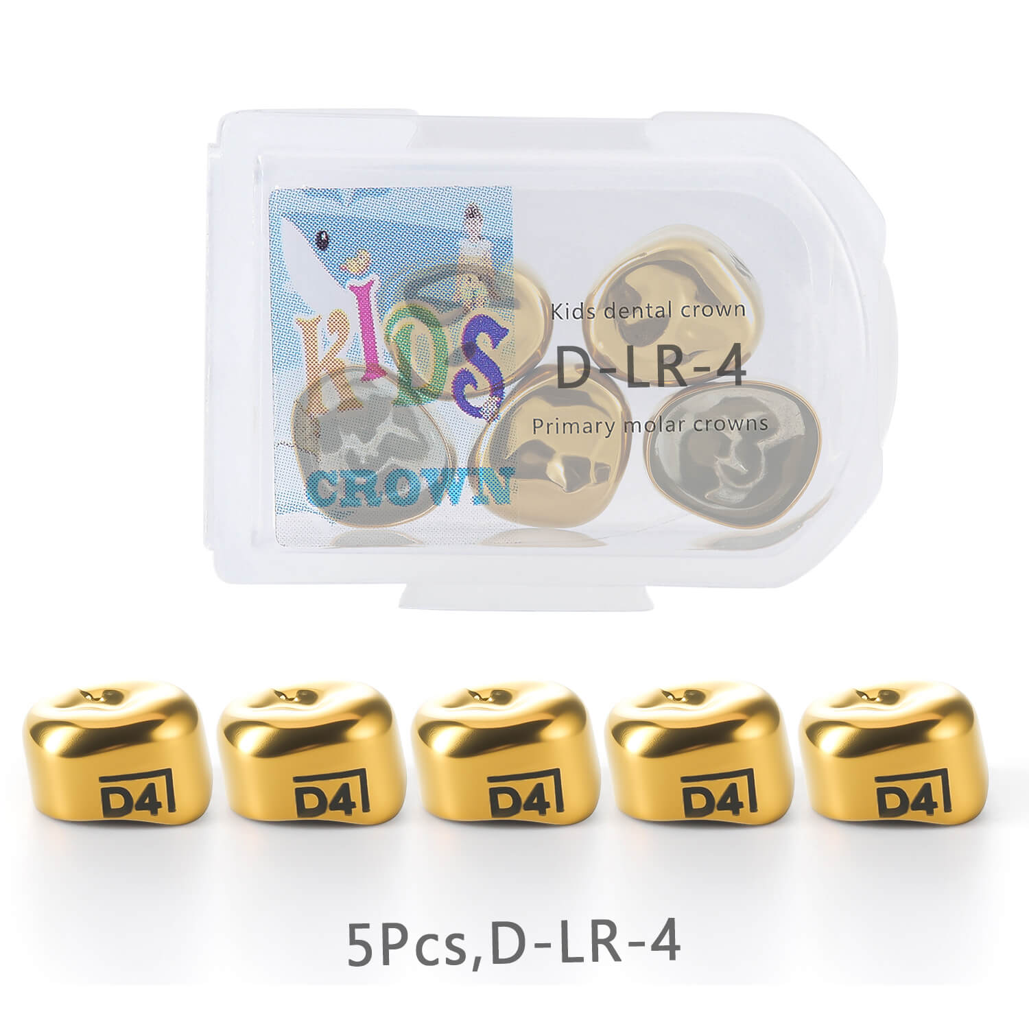 48 Sizes Dental Gold Primary Molar Kids Crown Stainless Steel Preformed Temporary Crowns 5pcs/Box