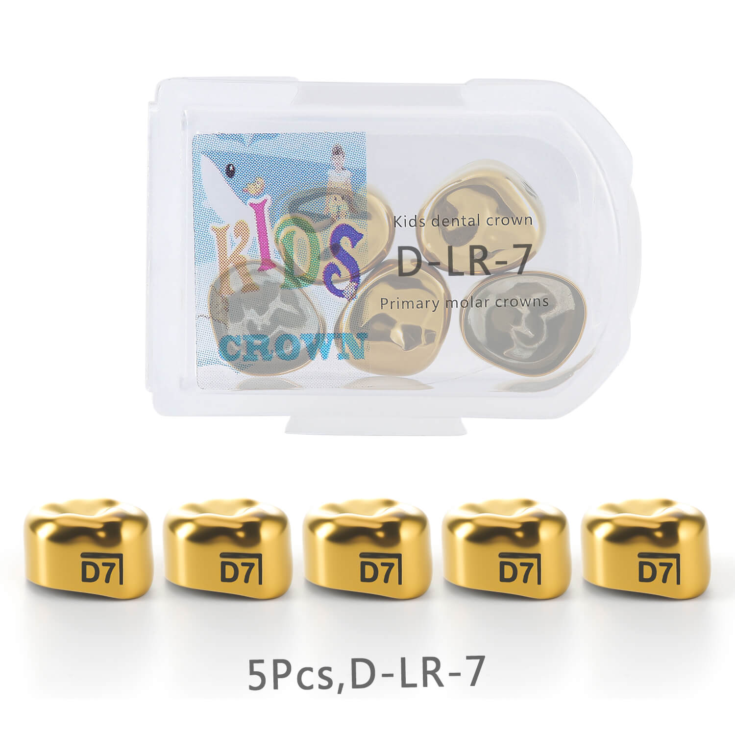 48 Sizes Dental Gold Primary Molar Kids Crown Stainless Steel Preformed Temporary Crowns 5pcs/Box