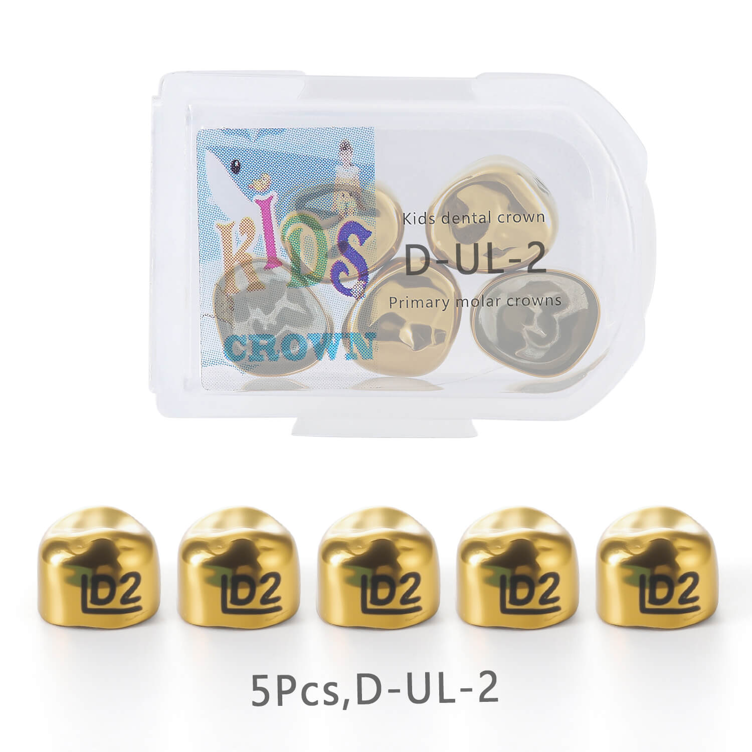 48 Sizes Dental Gold Primary Molar Kids Crown Stainless Steel Preformed Temporary Crowns 5pcs/Box