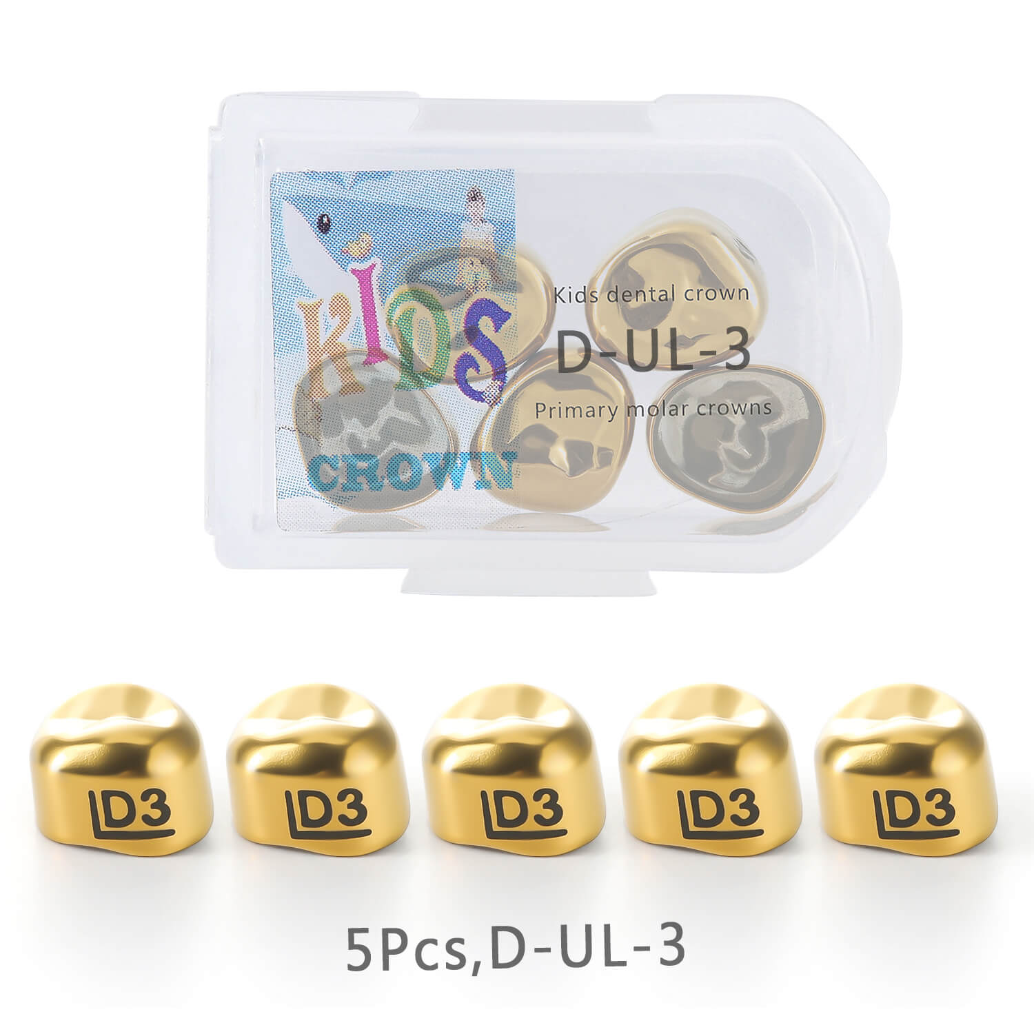 48 Sizes Dental Gold Primary Molar Kids Crown Stainless Steel Preformed Temporary Crowns 5pcs/Box
