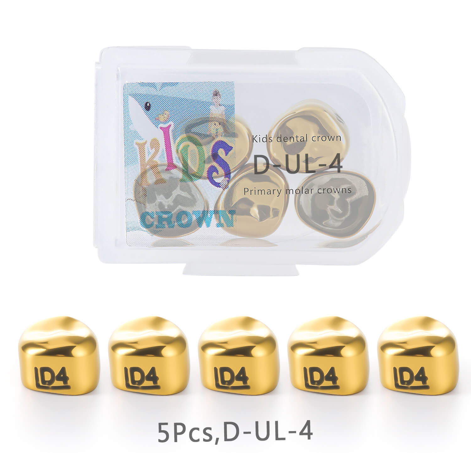 48 Sizes Dental Gold Primary Molar Kids Crown Stainless Steel Preformed Temporary Crowns 5pcs/Box
