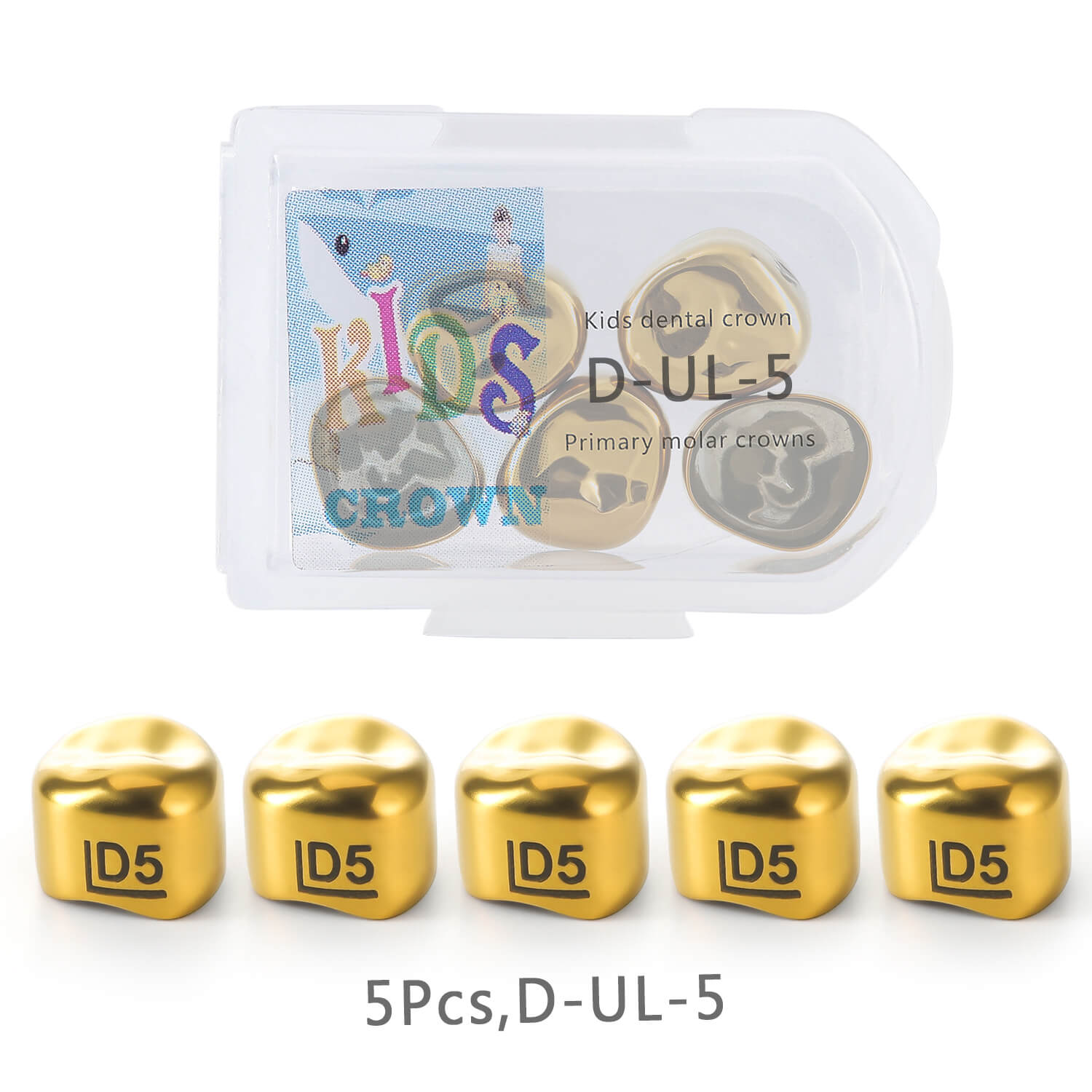 48 Sizes Dental Gold Primary Molar Kids Crown Stainless Steel Preformed Temporary Crowns 5pcs/Box