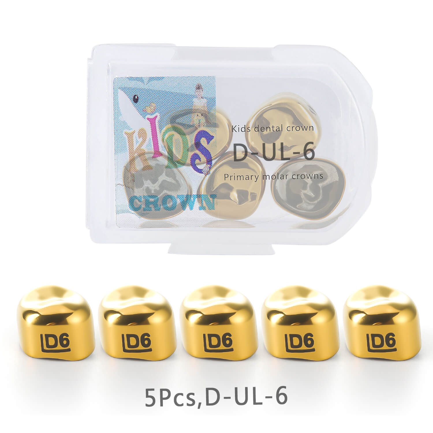 48 Sizes Dental Gold Primary Molar Kids Crown Stainless Steel Preformed Temporary Crowns 5pcs/Box