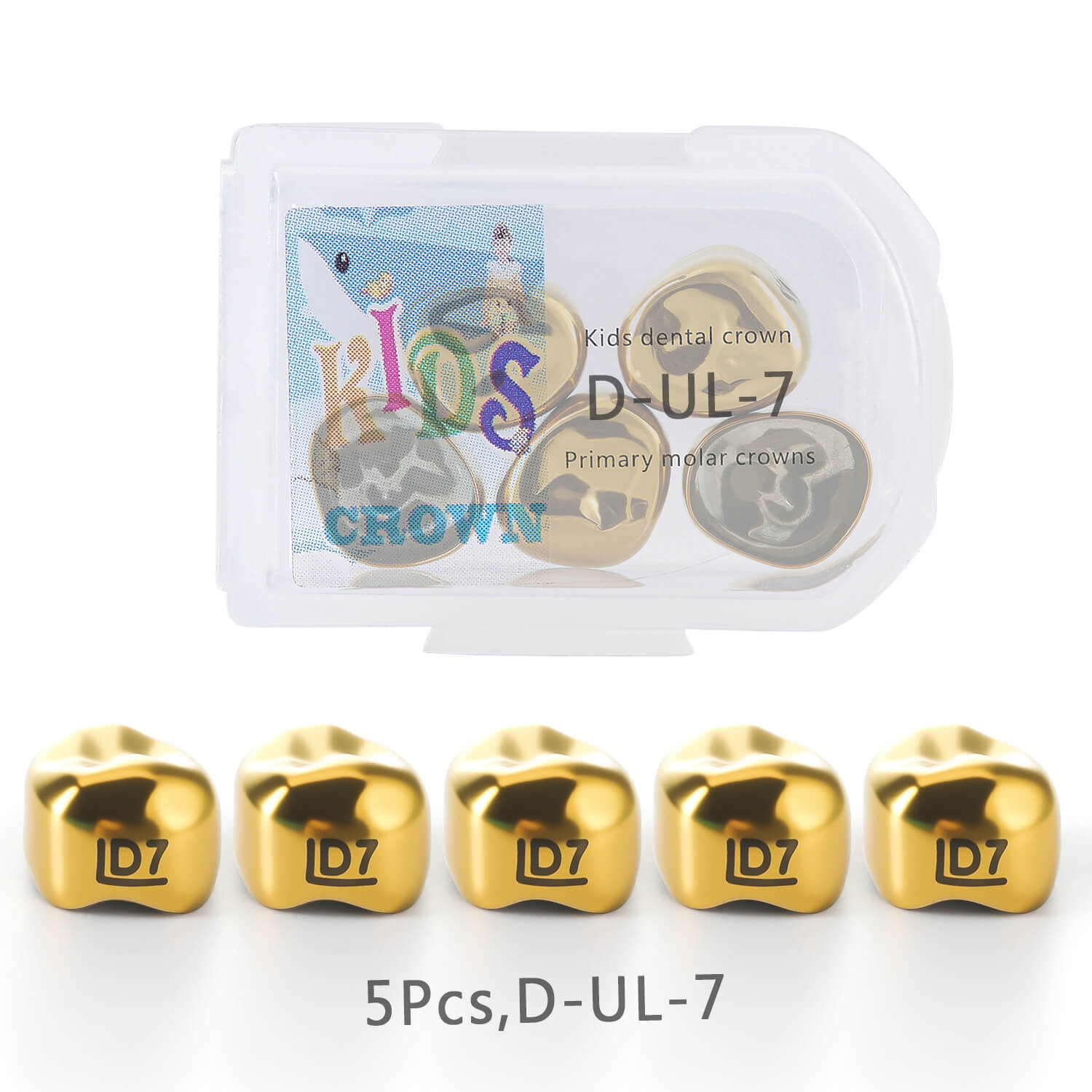 48 Sizes Dental Gold Primary Molar Kids Crown Stainless Steel Preformed Temporary Crowns 5pcs/Box