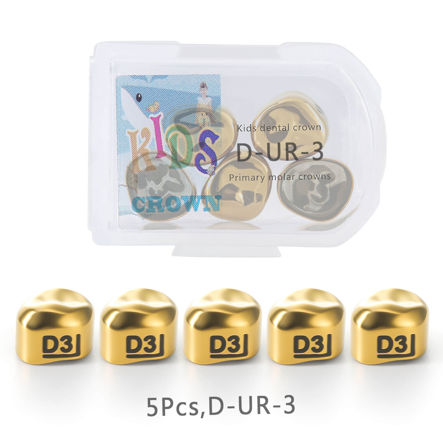 48 Sizes Dental Gold Primary Molar Kids Crown Stainless Steel Preformed Temporary Crowns 5pcs/Box