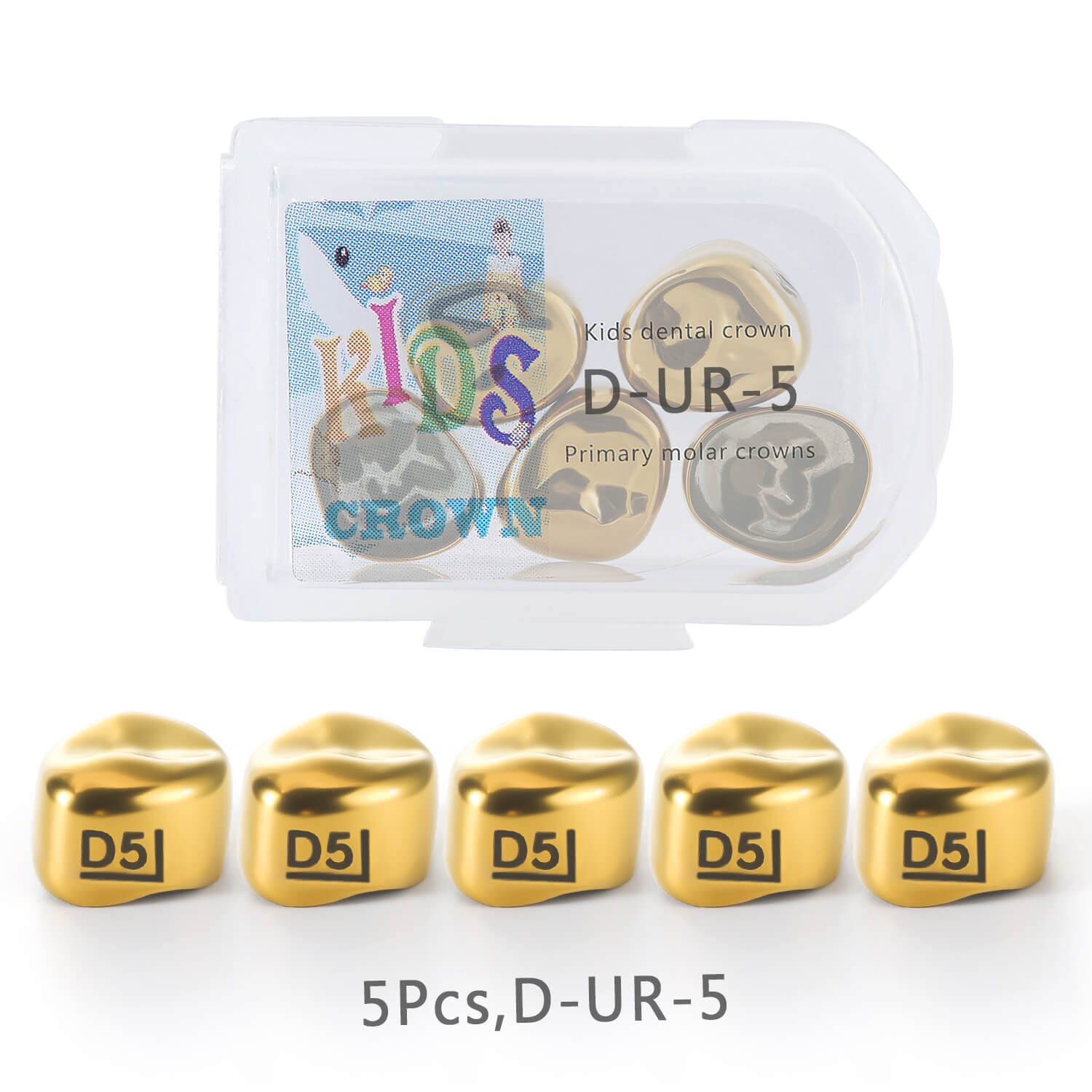 48 Sizes Dental Gold Primary Molar Kids Crown Stainless Steel Preformed Temporary Crowns 5pcs/Box