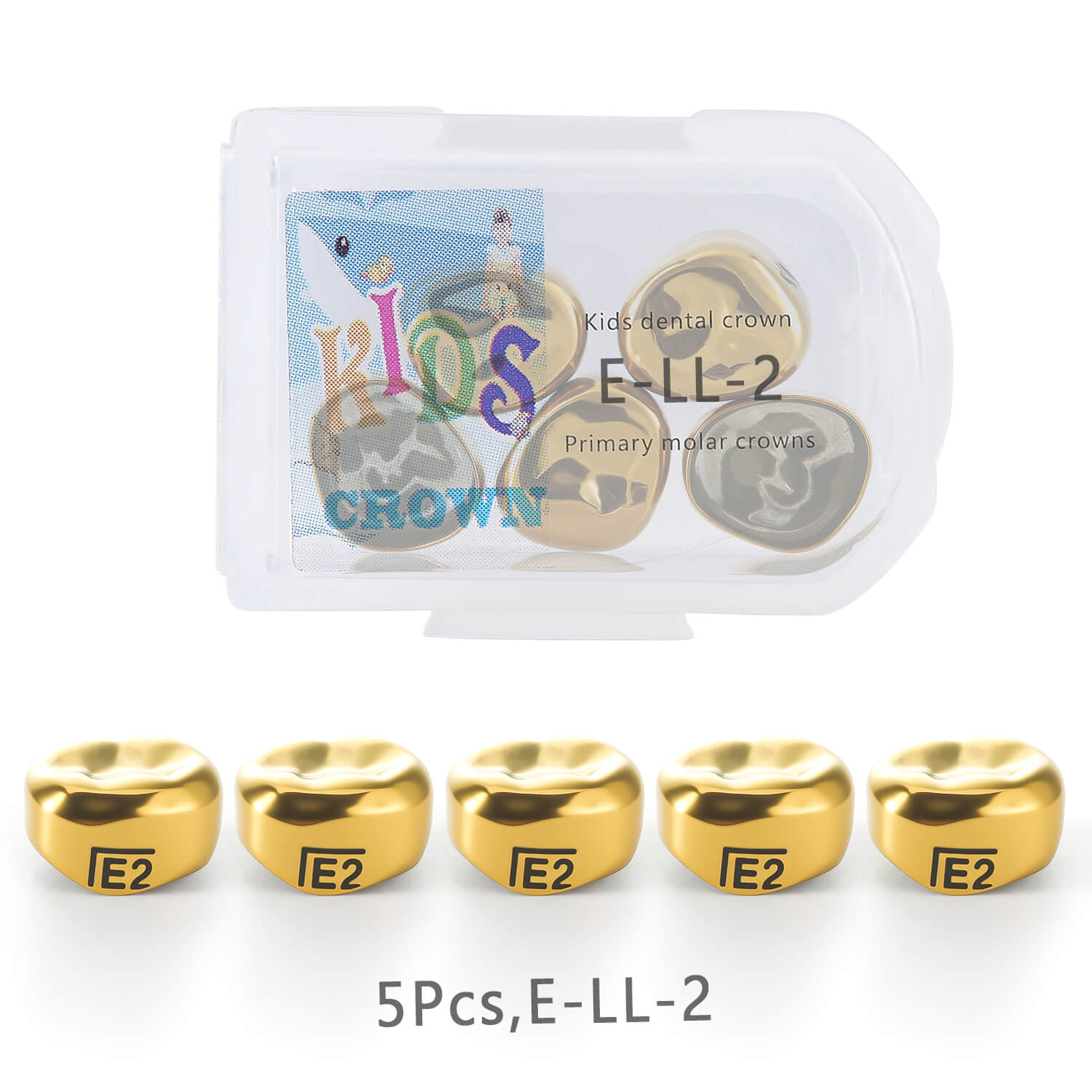 48 Sizes Dental Gold Primary Molar Kids Crown Stainless Steel Preformed Temporary Crowns 5pcs/Box