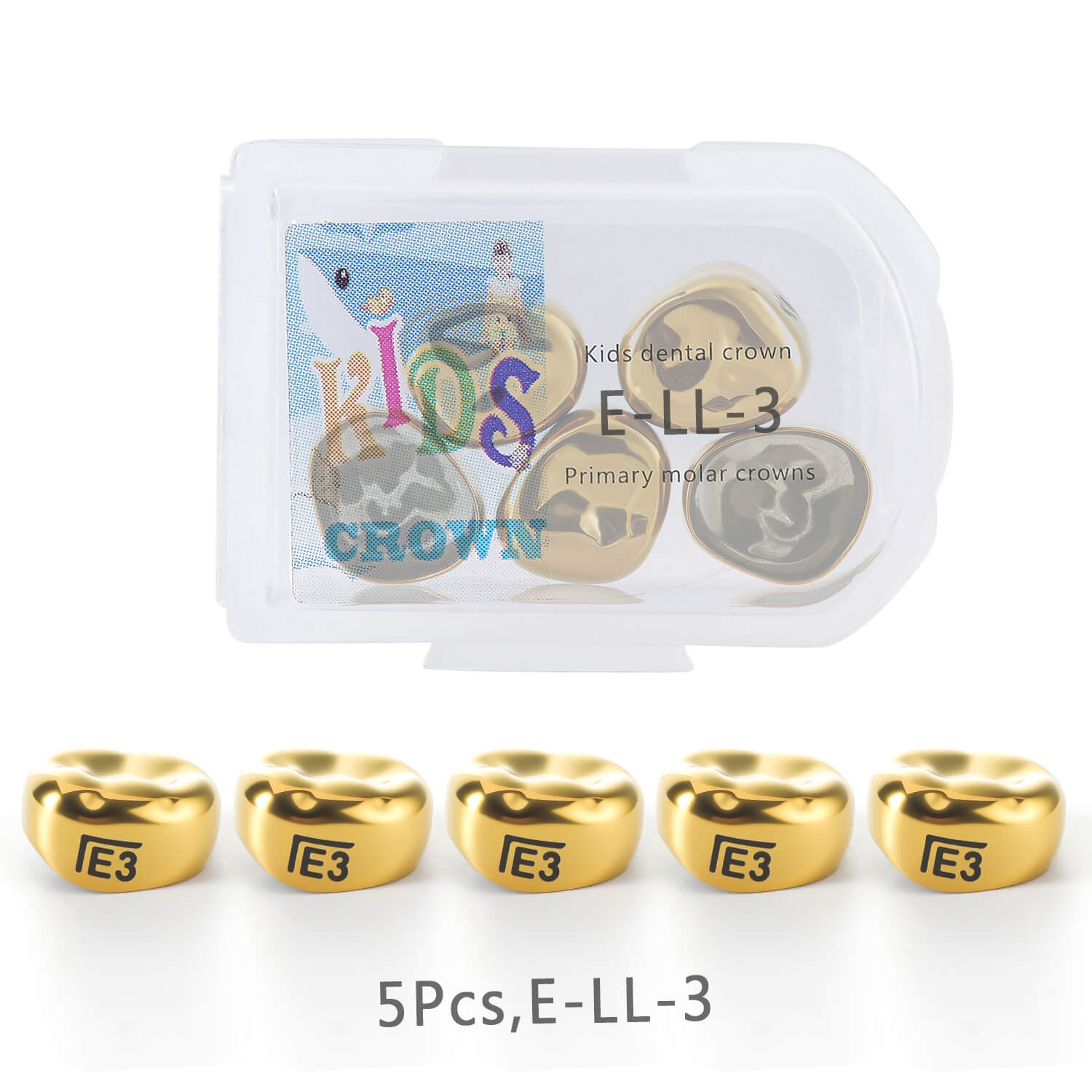 48 Sizes Dental Gold Primary Molar Kids Crown Stainless Steel Preformed Temporary Crowns 5pcs/Box
