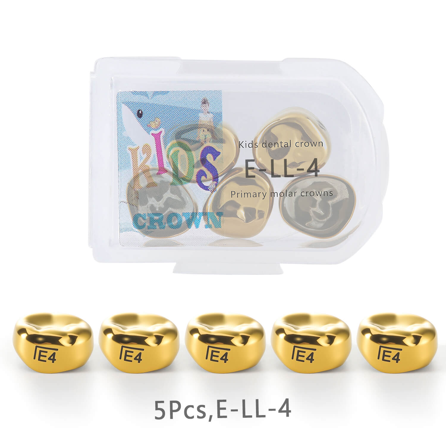 48 Sizes Dental Gold Primary Molar Kids Crown Stainless Steel Preformed Temporary Crowns 5pcs/Box