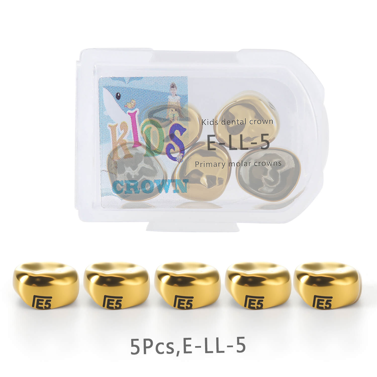 48 Sizes Dental Gold Primary Molar Kids Crown Stainless Steel Preformed Temporary Crowns 5pcs/Box