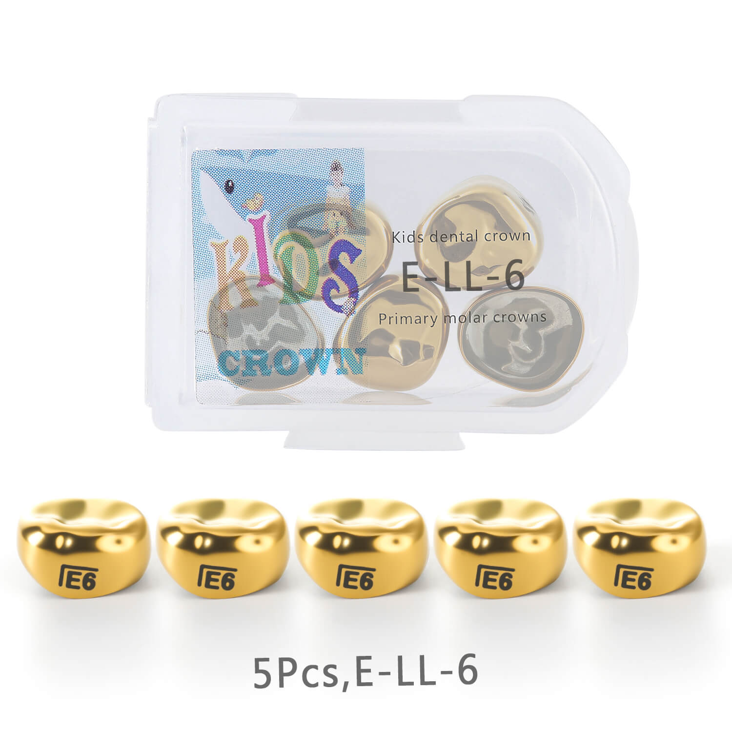 48 Sizes Dental Gold Primary Molar Kids Crown Stainless Steel Preformed Temporary Crowns 5pcs/Box