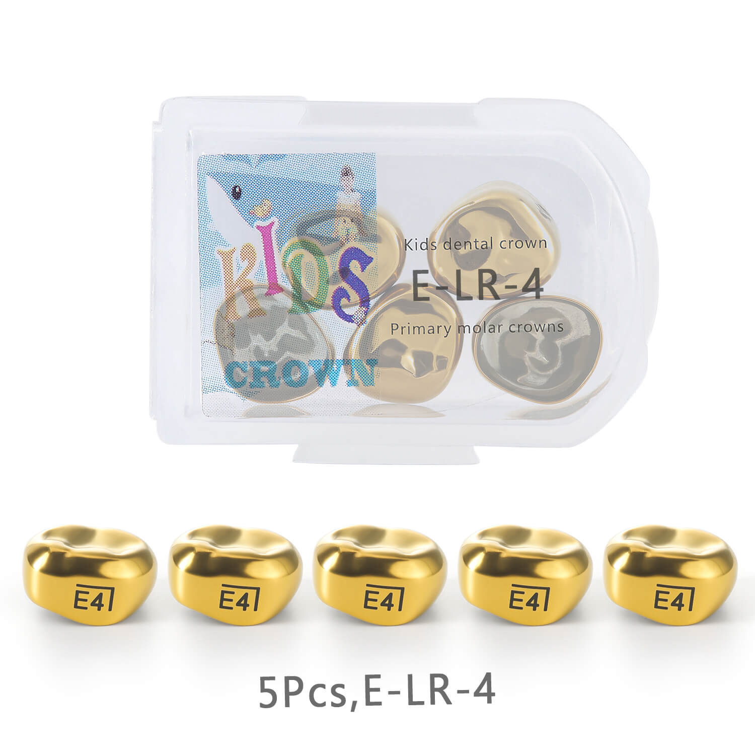 48 Sizes Dental Gold Primary Molar Kids Crown Stainless Steel Preformed Temporary Crowns 5pcs/Box