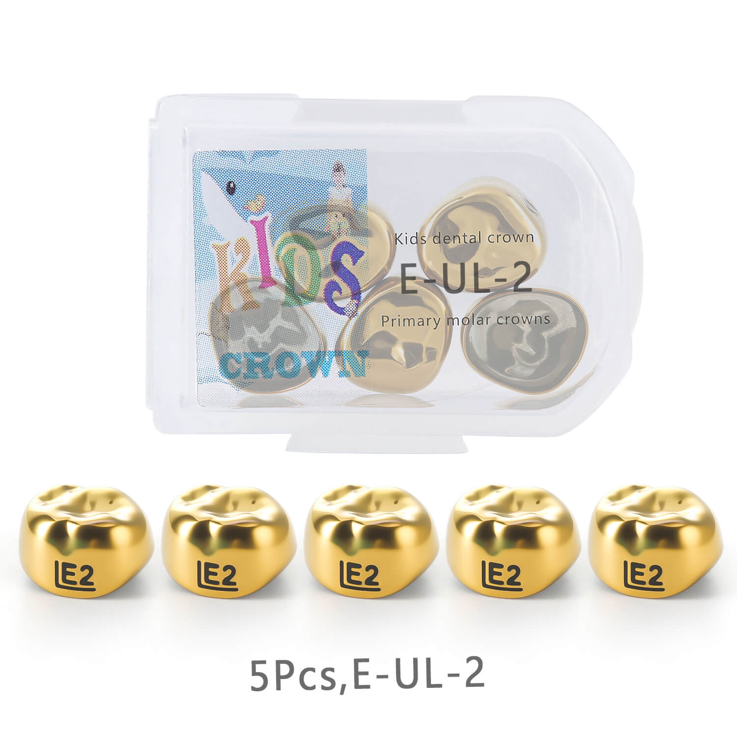 48 Sizes Dental Gold Primary Molar Kids Crown Stainless Steel Preformed Temporary Crowns 5pcs/Box