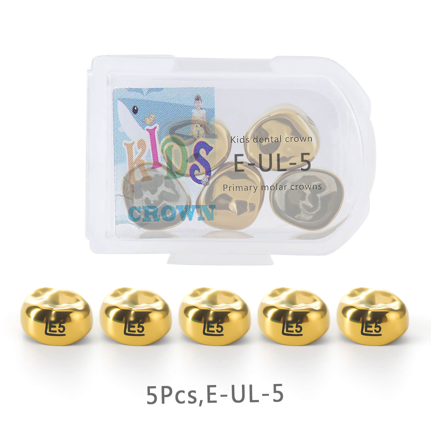 48 Sizes Dental Gold Primary Molar Kids Crown Stainless Steel Preformed Temporary Crowns 5pcs/Box