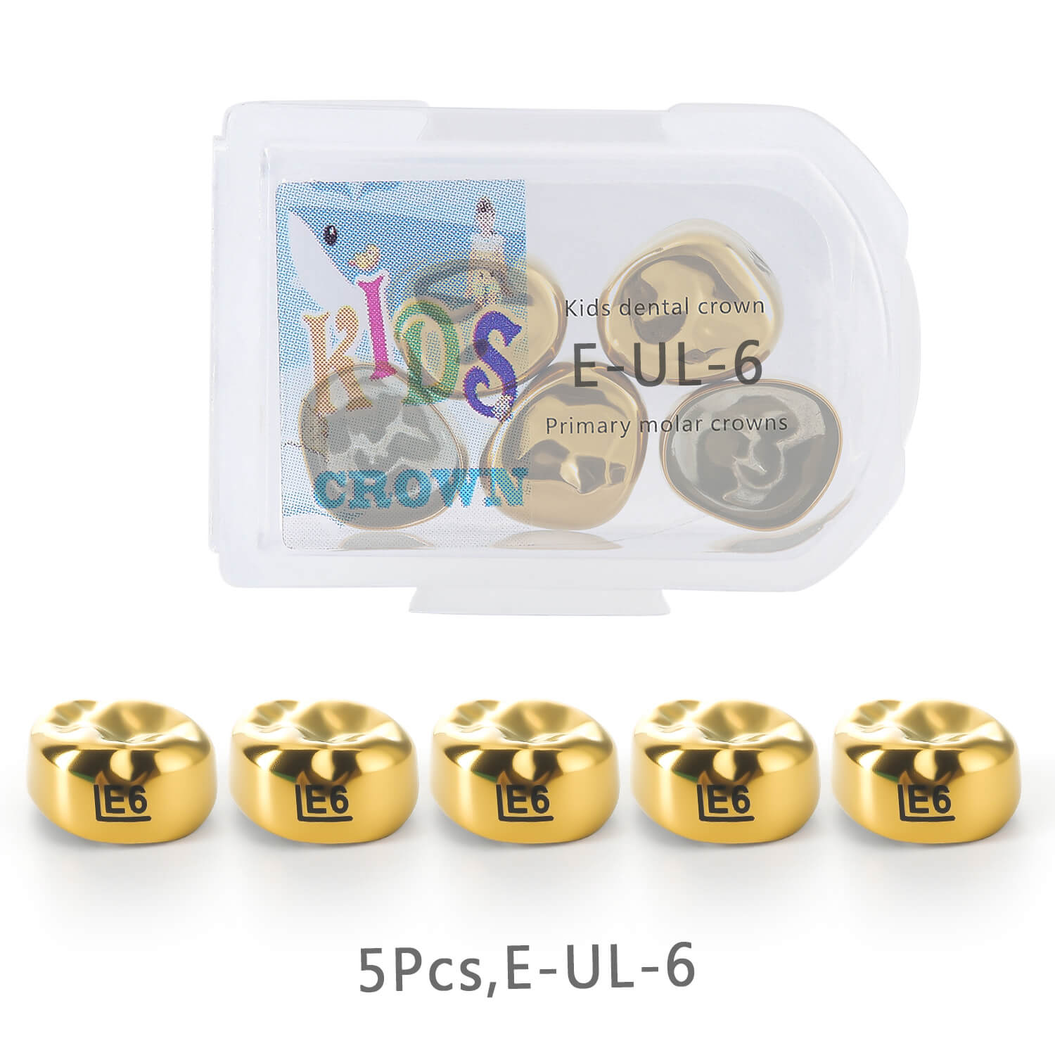 48 Sizes Dental Gold Primary Molar Kids Crown Stainless Steel Preformed Temporary Crowns 5pcs/Box