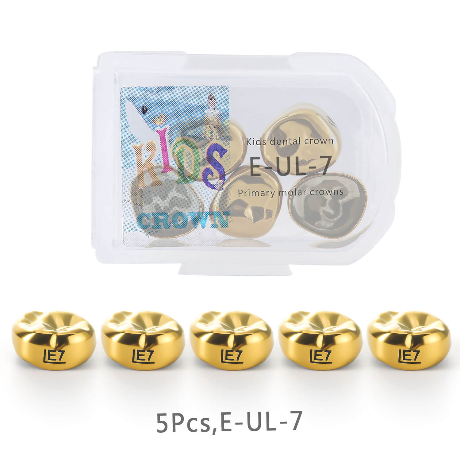 48 Sizes Dental Gold Primary Molar Kids Crown Stainless Steel Preformed Temporary Crowns 5pcs/Box