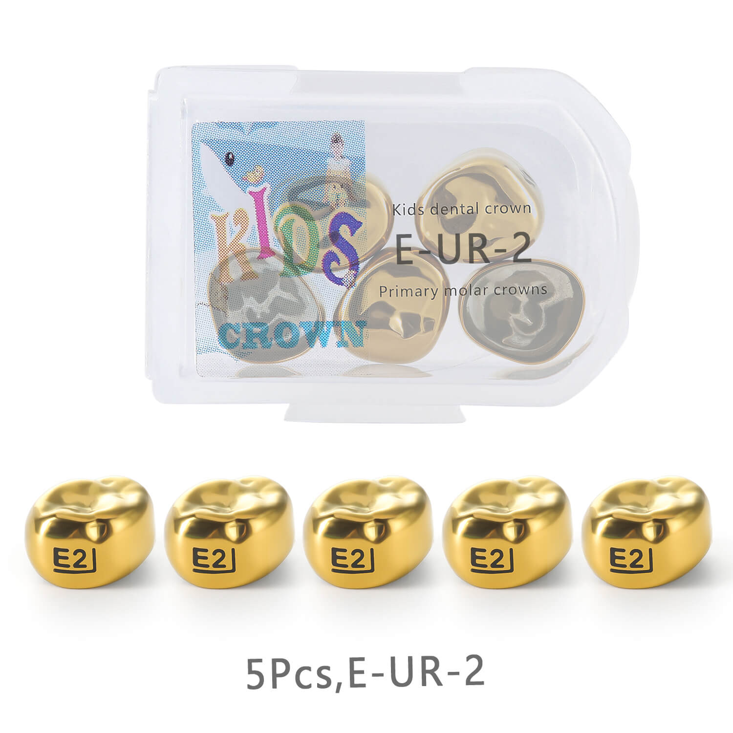 48 Sizes Dental Gold Primary Molar Kids Crown Stainless Steel Preformed Temporary Crowns 5pcs/Box