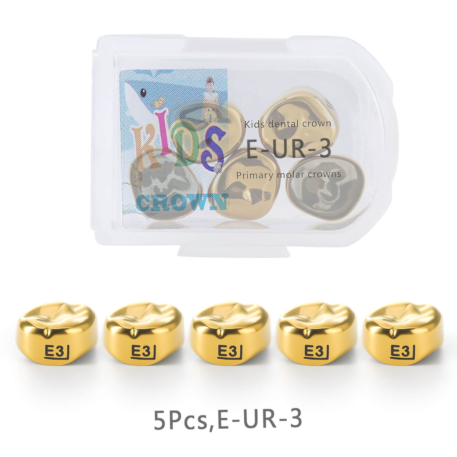 48 Sizes Dental Gold Primary Molar Kids Crown Stainless Steel Preformed Temporary Crowns 5pcs/Box