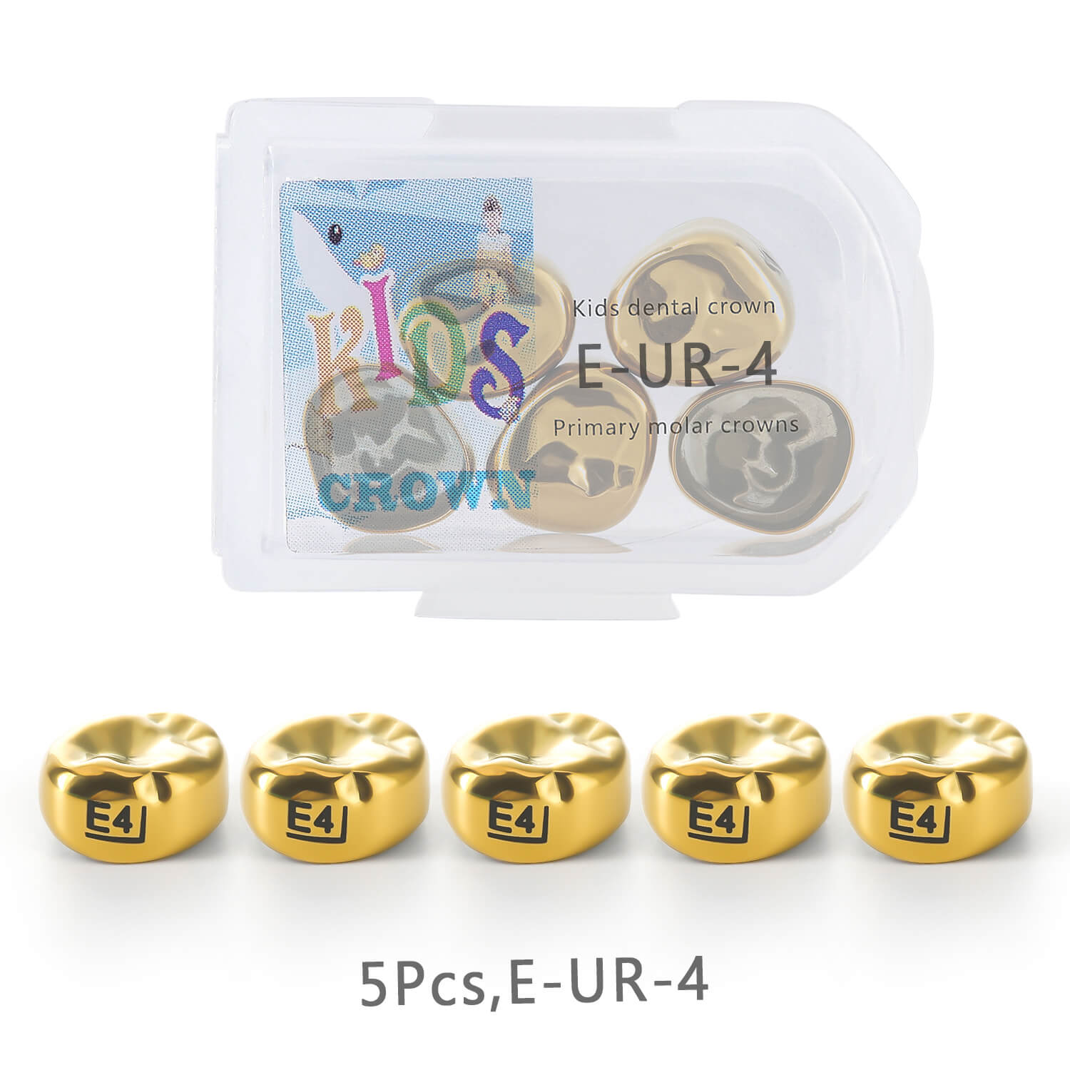 48 Sizes Dental Gold Primary Molar Kids Crown Stainless Steel Preformed Temporary Crowns 5pcs/Box
