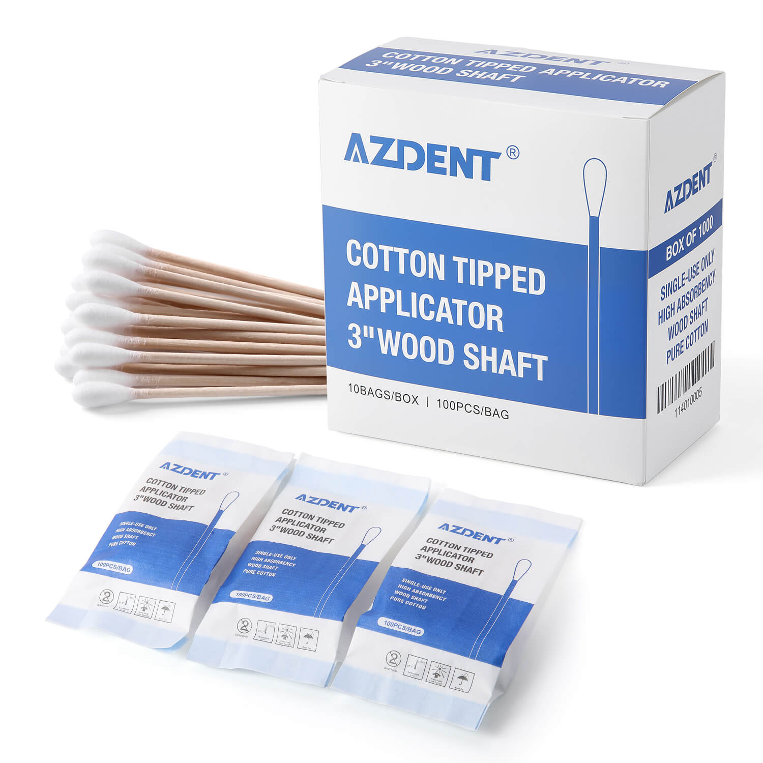 AZDENT Disposable Cotton Swab Tipped Applicator 3" 6" Wood Shaft - azdentall.com